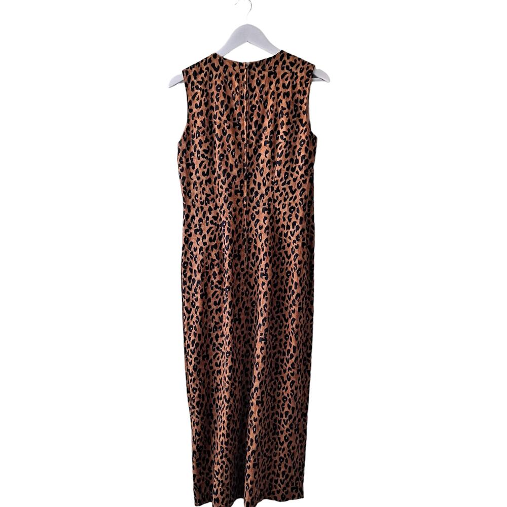Maggy London Black Brown Linen Blend Animal Print Sheath Dress w Side Buttons -8